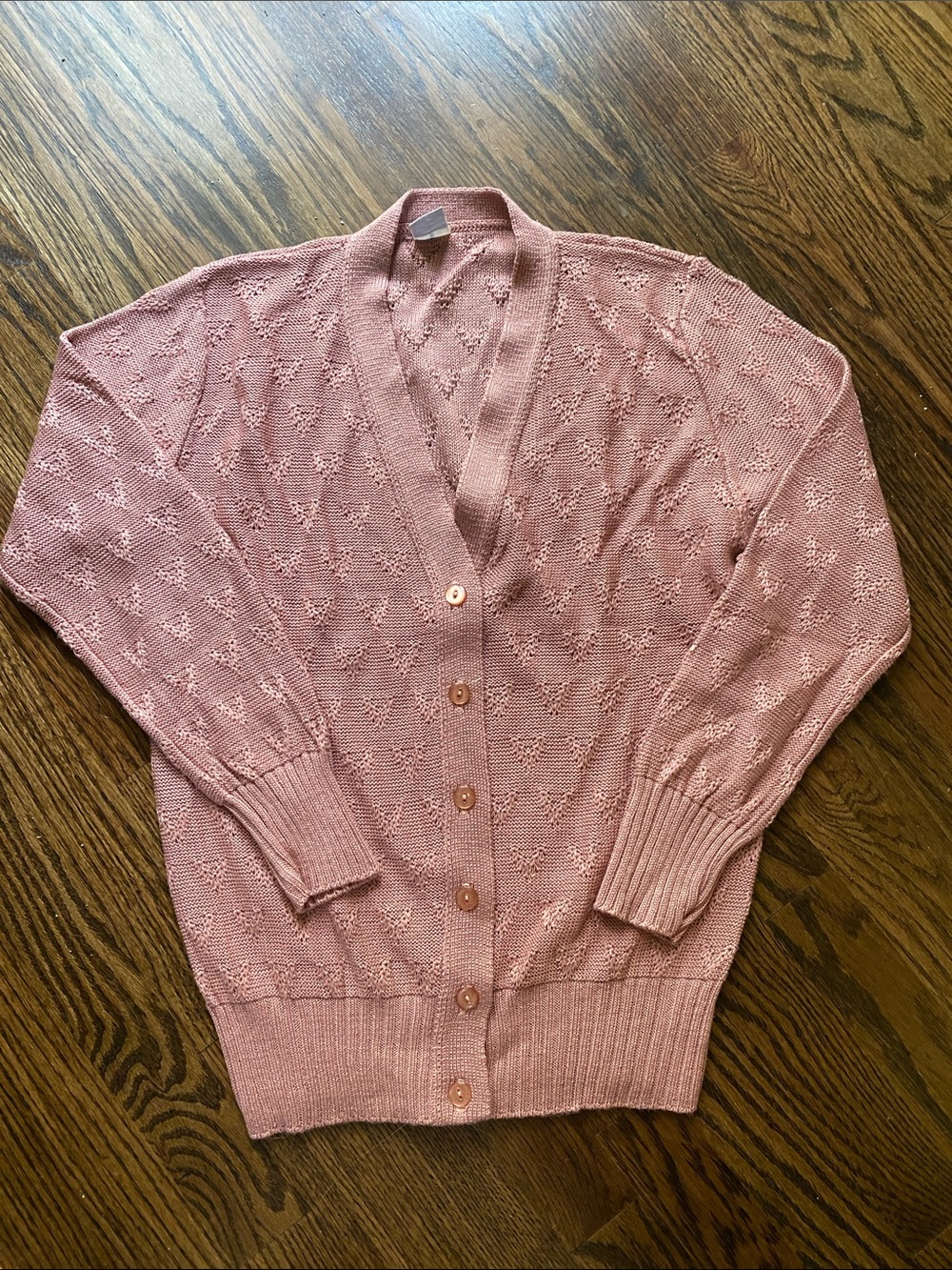 Vintage Sears Light Pink Open-Knit Button Cardigan Sweater